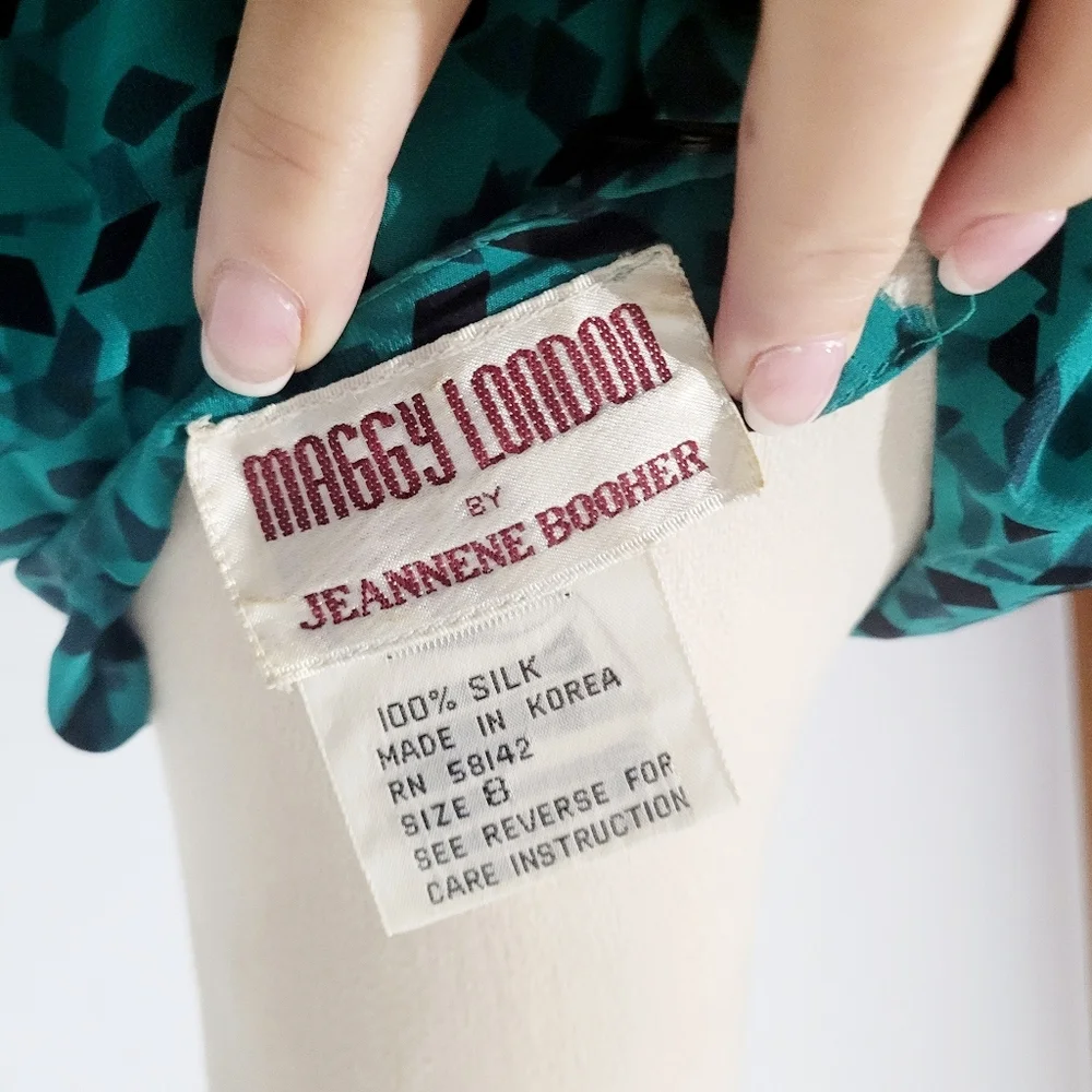 VINTAGE Maggy London by Jeannene Booher 100% Silk Long Abstract Print Dress 80's - Picture 13 of 15